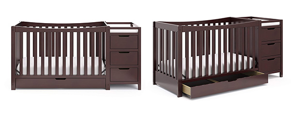 Modern Convertible Baby Wood Crib With Changer