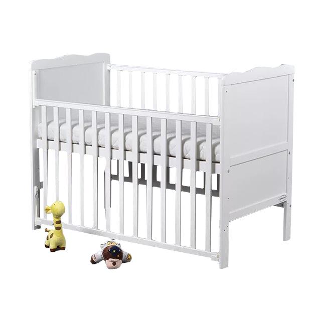 Adjustable White Wooden Baby Cot Bed